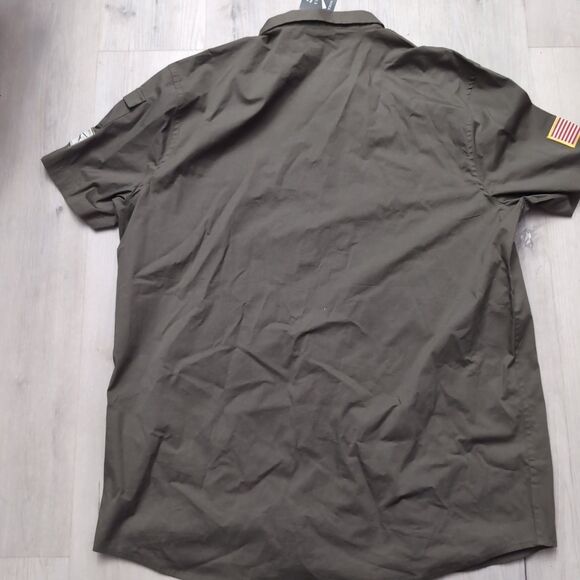 NWT Grunt Style Garage Button Up Shirt Mens XXL Olive Short Sleeve American Flag - Picture 4 of 4